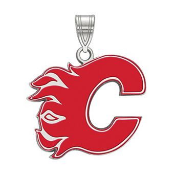 LogoArt Calgary Flames Sterling Silver Large Enamel Pendant