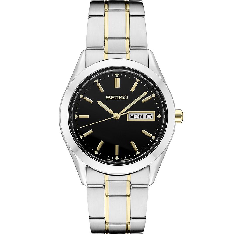 Seiko Men's Essential Two Tone Black Dial Watch - SUR363, Size: Medium, Silver Gold