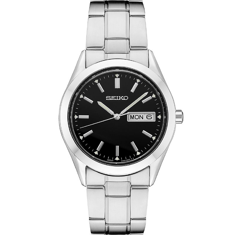 Seiko Men's Essential Stainless Steel Black Dial Watch - SUR361, Size: 38MM, Silver