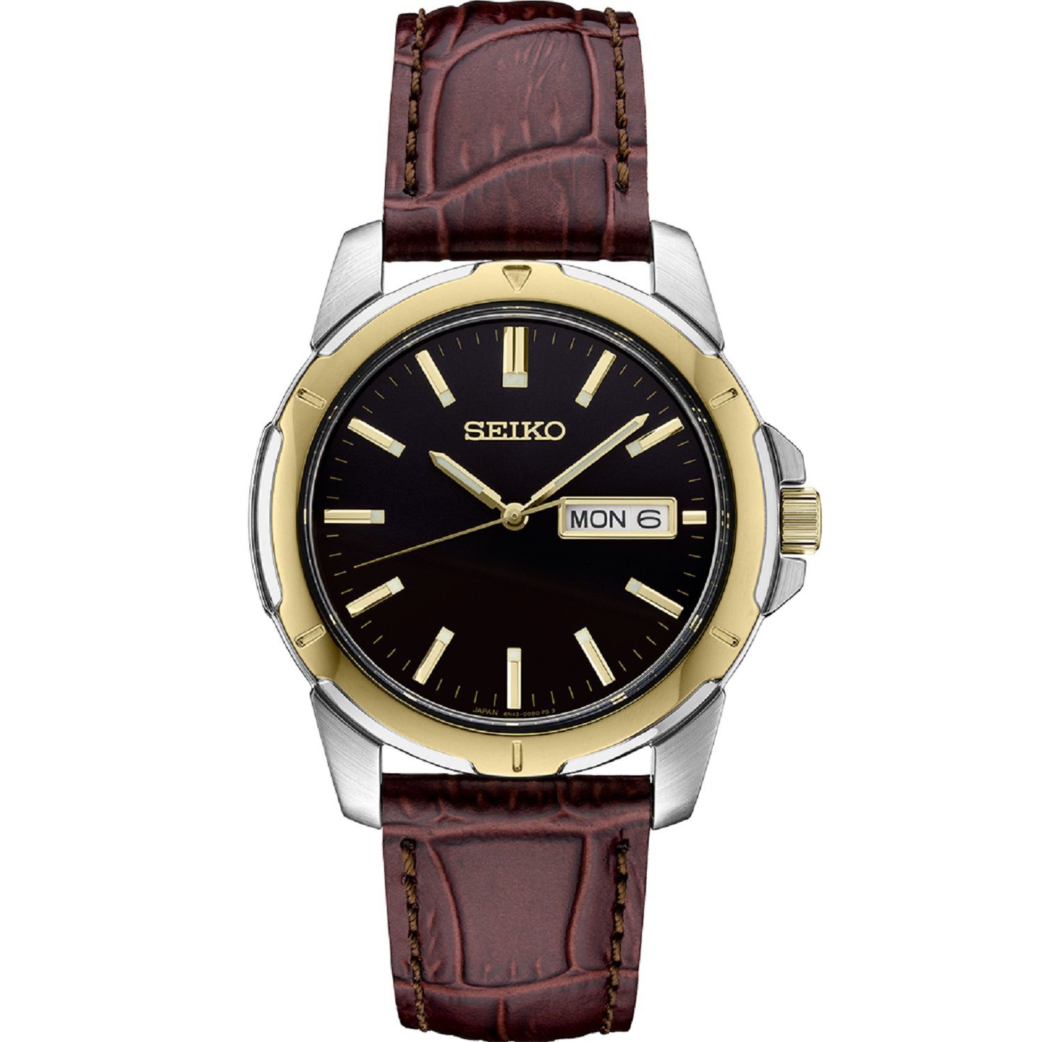 seiko watch men's brown leather strap