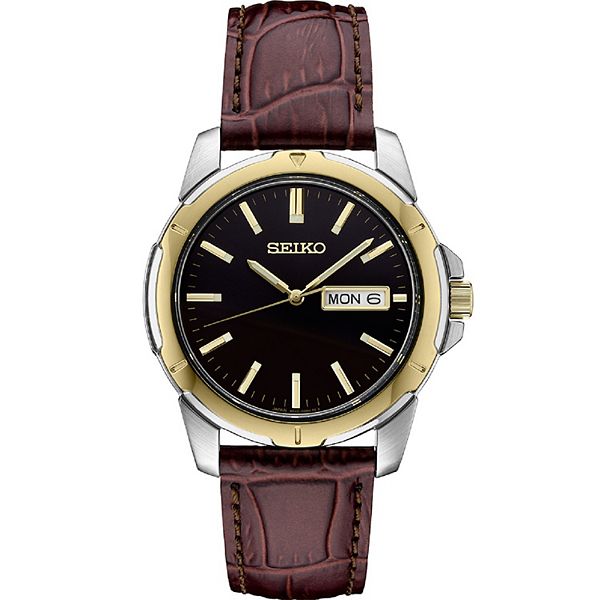 Seiko Men's Essential Two Tone Brown Leather Strap Watch -SUR360