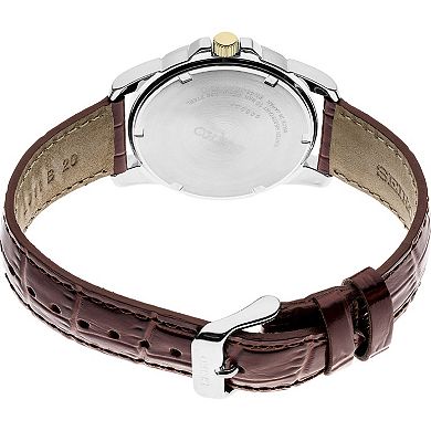 Seiko Men's Essential Two Tone Brown Leather Strap Watch -SUR360