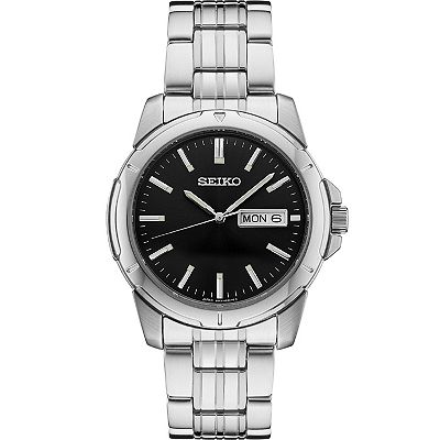 Seiko Men s Essential Stainless Steel Black Dial Watch SUR355