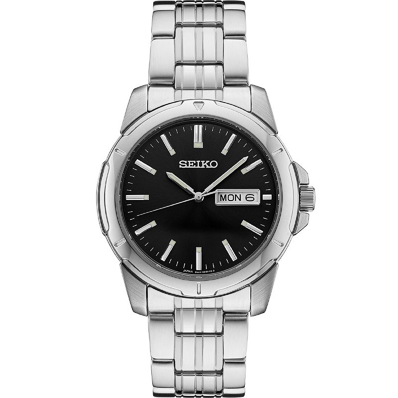 Seiko Mens Essential Stainless Steel Black Dial Watch - SUR355, Size: Larg