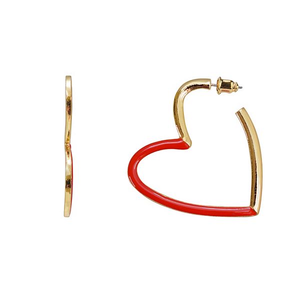 Red Heart Hoop Earrings