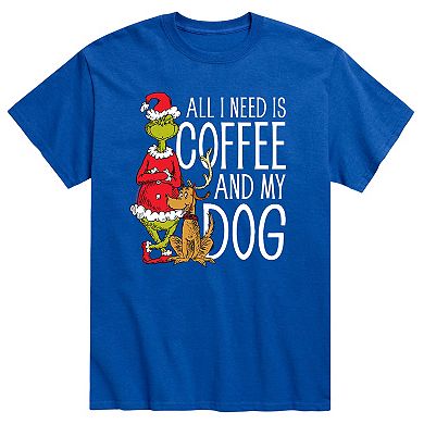 Men's Dr. Seuss The Grinch "All I Need Is Coffee And My Dog" Tee