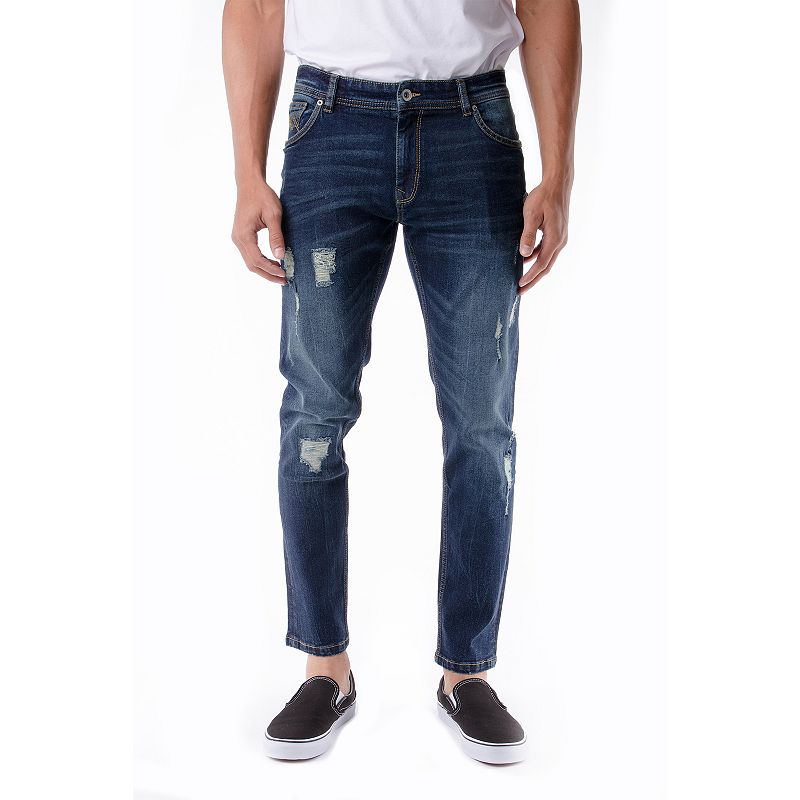 Mens RawX Distressed Stretch Skinny Jeans, Size: 30X30, Blue