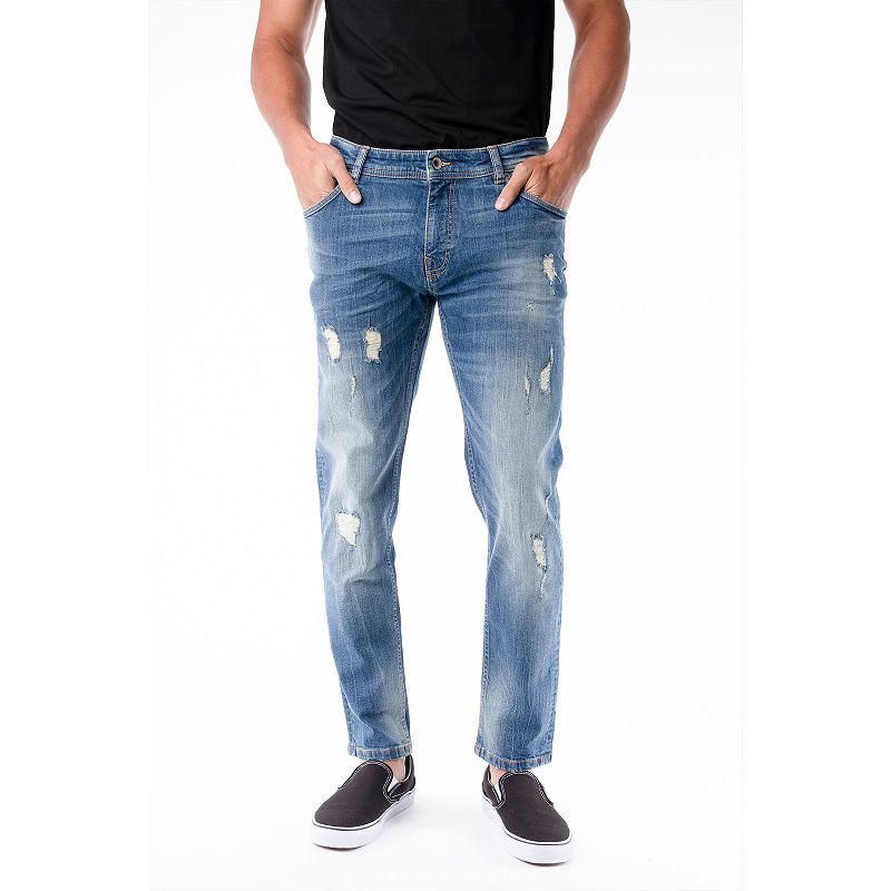 Mens RawX Distressed Stretch Skinny Jeans, Size: 30X30, Light Blue