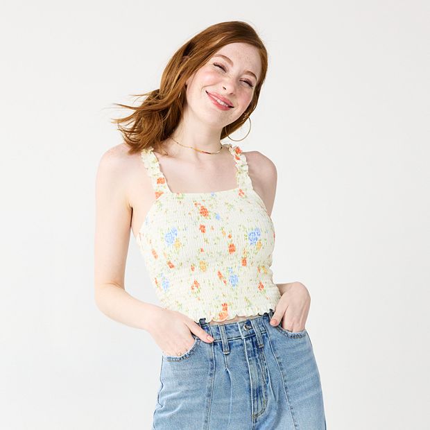 Smocked Ruffled Cropped Tank Top