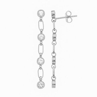 Kristen Kesho Sterling Silver Lab-Created White Sapphire Link Drop Earrings