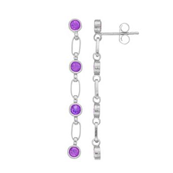 Kristen Kesho Sterling Silver Lab-Created Amethyst Link Drop Earrings