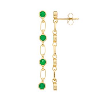 Kristen Kesho Sterling Silver Lab-Created Emerald Link Drop Earrings