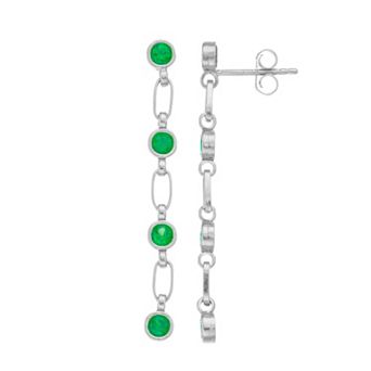 Kristen Kesho Sterling Silver Lab-Created Emerald Link Drop Earrings