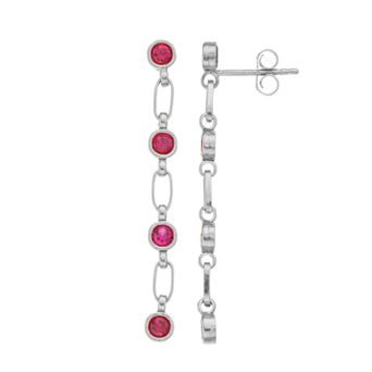 Kristen Kesho Sterling Silver Lab-Created Ruby Link Drop Earrings