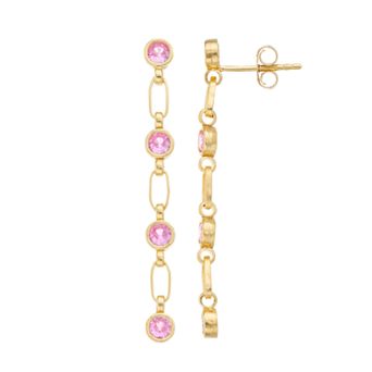 Kristen Kesho Sterling Silver Lab-Created Pink Sapphire Link Drop Earrings