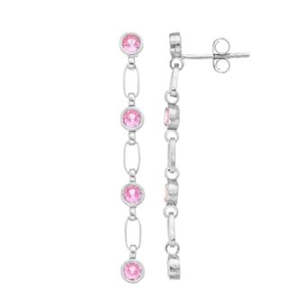 Kristen Kesho Sterling Silver Lab-Created Pink Sapphire Link Drop Earrings