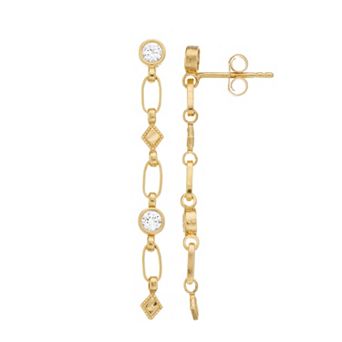 Kristen Kesho Sterling Silver Lab-Created White Sapphire Rhombus Link Drop Earrings