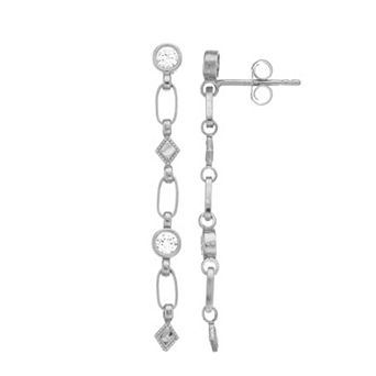 Kristen Kesho Sterling Silver Lab-Created White Sapphire Rhombus Link Drop Earrings