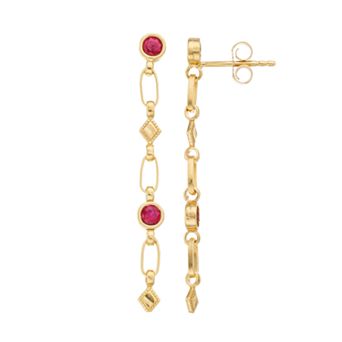Kristen Kesho Sterling Silver Lab-Created Ruby Rhombus Link Drop Earrings