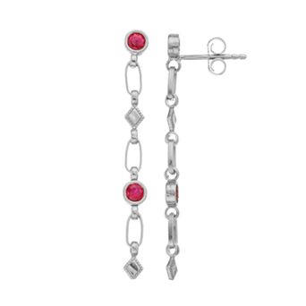 Kristen Kesho Sterling Silver Lab-Created Ruby Rhombus Link Drop Earrings