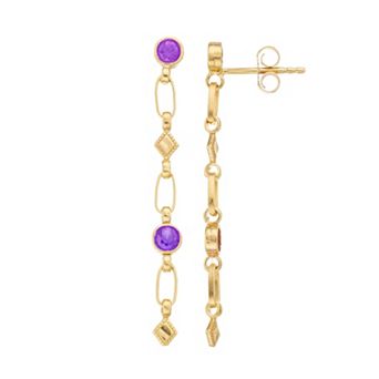 Kristen Kesho Sterling Silver Lab-Created Amethyst Rhombus Link Drop Earrings