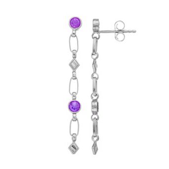 Kristen Kesho Sterling Silver Lab-Created Amethyst Rhombus Link Drop Earrings