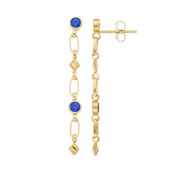 Kristen Kesho Sterling Silver Lab-Created Sapphire Rhombus Link Drop Earrings