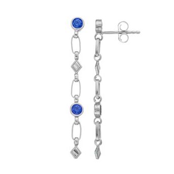 Kristen Kesho Sterling Silver Lab-Created Sapphire Rhombus Link Drop Earrings