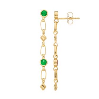 Kristen Kesho Sterling Silver Lab-Created Emerald Rhombus Link Drop Earrings