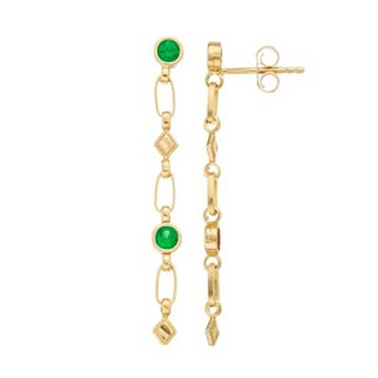 Kristen Kesho Sterling Silver Lab-Created Emerald Rhombus Link Drop Earrings