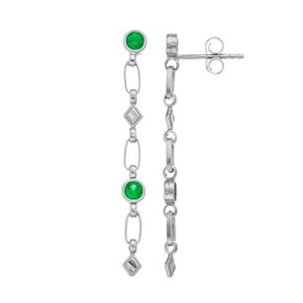 Kristen Kesho Sterling Silver Lab-Created Emerald Rhombus Link Drop Earrings
