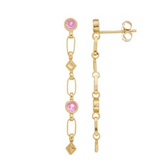 Kristen Kesho Sterling Silver Lab-Created Pink Sapphire Rhombus Link Drop Earrings