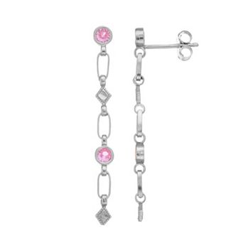 Kristen Kesho Sterling Silver Lab-Created Pink Sapphire Rhombus Link Drop Earrings