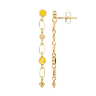 Kristen Kesho Sterling Silver Lab-Created Yellow Sapphire Rhombus Link Drop Earrings