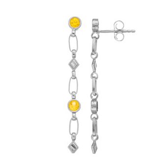 Kristen Kesho Sterling Silver Lab-Created Yellow Sapphire Rhombus Link Drop Earrings