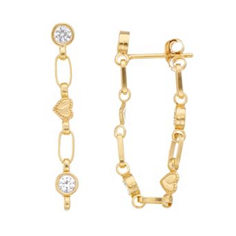 Kristen Kesho Sterling Silver Lab-Created White Sapphire Front-to-Back Heart Link Chain Hoop Earrings
