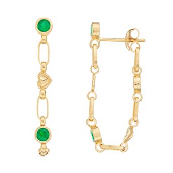 Kristen Kesho Sterling Silver Lab-Created Emerald Front-to-Back Heart Link Chain Hoop Earrings