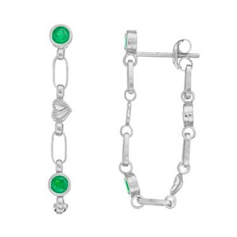 Kristen Kesho Sterling Silver Lab-Created Emerald Front-to-Back Heart Link Chain Hoop Earrings