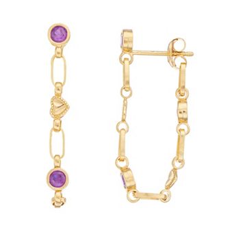 Kristen Kesho Sterling Silver Lab-Created Amethyst Front-to-Back Heart Link Chain Hoop Earrings