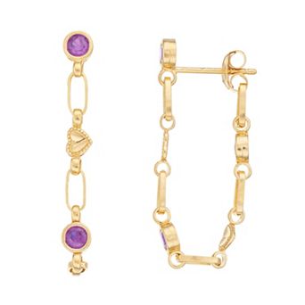 Kristen Kesho Sterling Silver Lab-Created Amethyst Front-to-Back Heart Link Chain Hoop Earrings