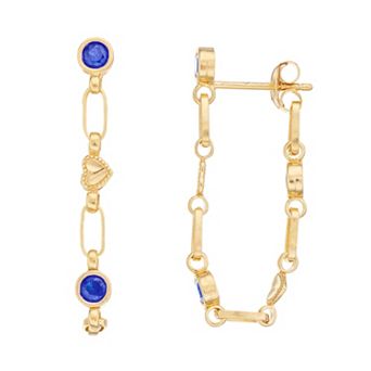 Kristen Kesho Sterling Silver Lab-Created Sapphire Front-to-Back Heart Link Chain Hoop Earrings
