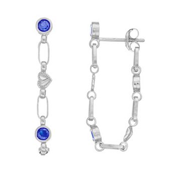 Kristen Kesho Sterling Silver Lab-Created Sapphire Front-to-Back Heart Link Chain Hoop Earrings