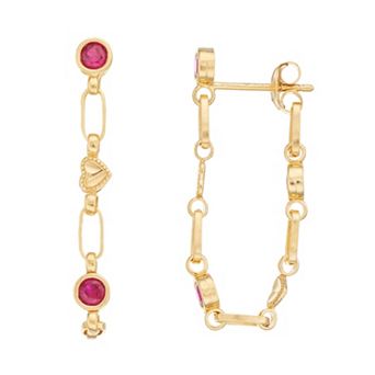 Kristen Kesho Sterling Silver Lab-Created Ruby Front-to-Back Heart Link Chain Hoop Earrings