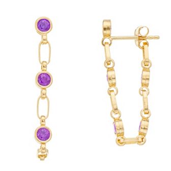 Kristen Kesho Sterling Silver Lab-Created Amethyst Chain Hoop Earrings