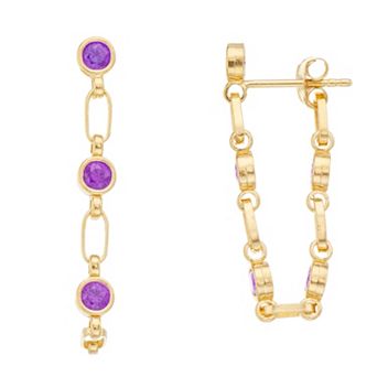 Kristen Kesho Sterling Silver Lab-Created Amethyst Chain Hoop Earrings