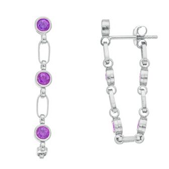 Kristen Kesho Sterling Silver Lab-Created Amethyst Chain Hoop Earrings