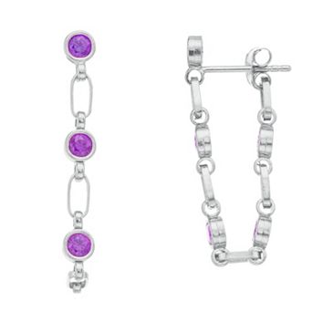 Kristen Kesho Sterling Silver Lab-Created Amethyst Chain Hoop Earrings