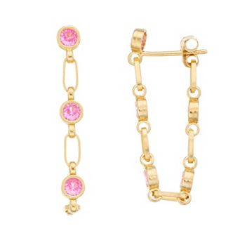Kristen Kesho Sterling Silver Lab-Created Pink Sapphire Front-to-Back Chain Hoop Earrings