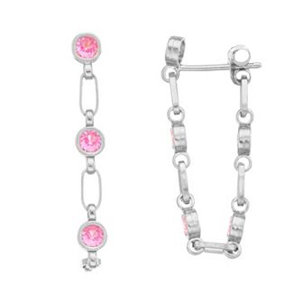 Kristen Kesho Sterling Silver Lab-Created Pink Sapphire Front-to-Back Chain Hoop Earrings