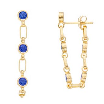 Kristen Kesho Sterling Silver Lab-Created Sapphire Front-to-Back Chain Hoop Earrings